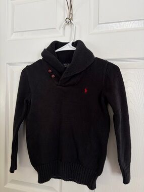 Polo by Ralph Lauren Black Shawl Collar Knit Sweater with Red Pony